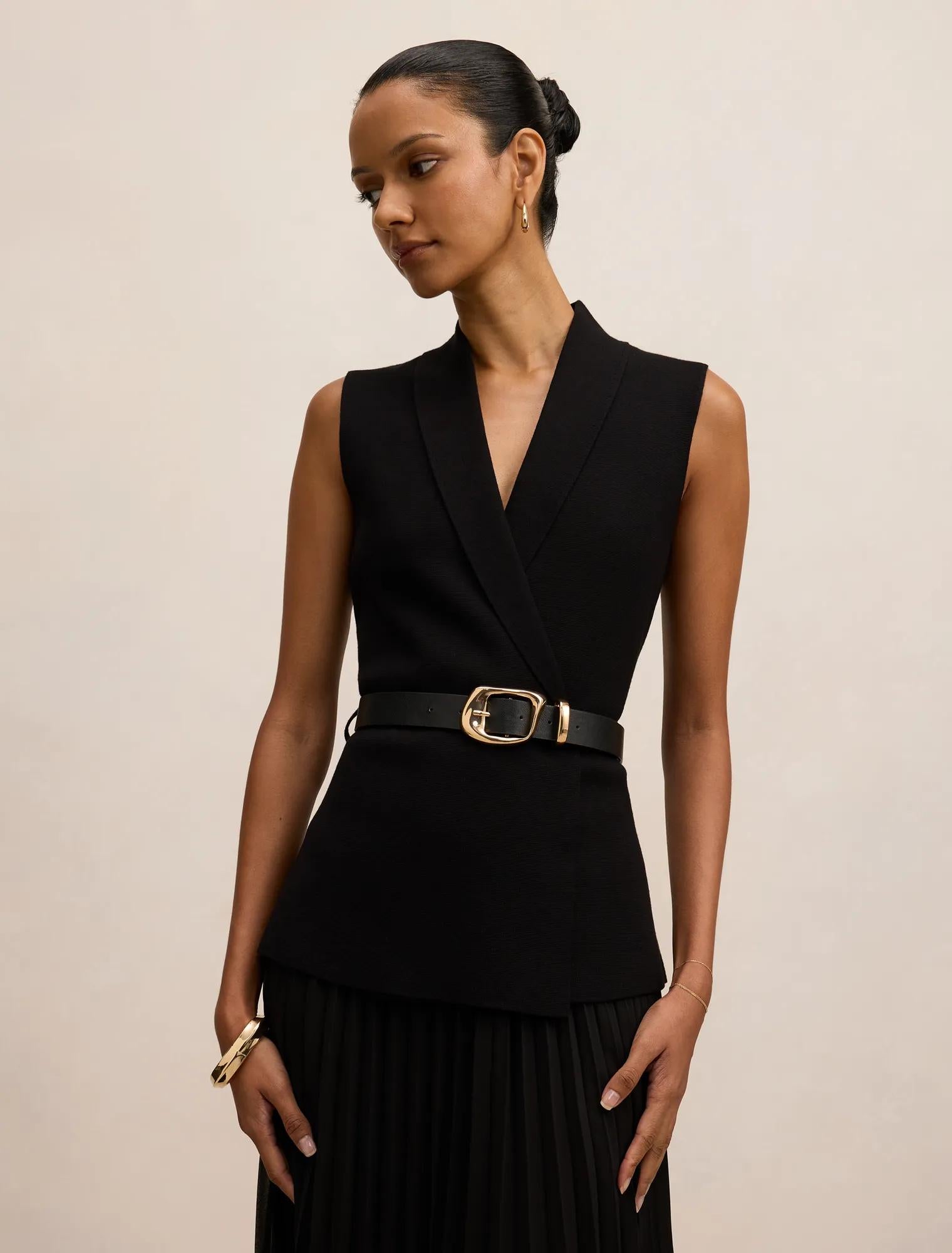 Bianca Petite Woven Mix Knit Dress Black