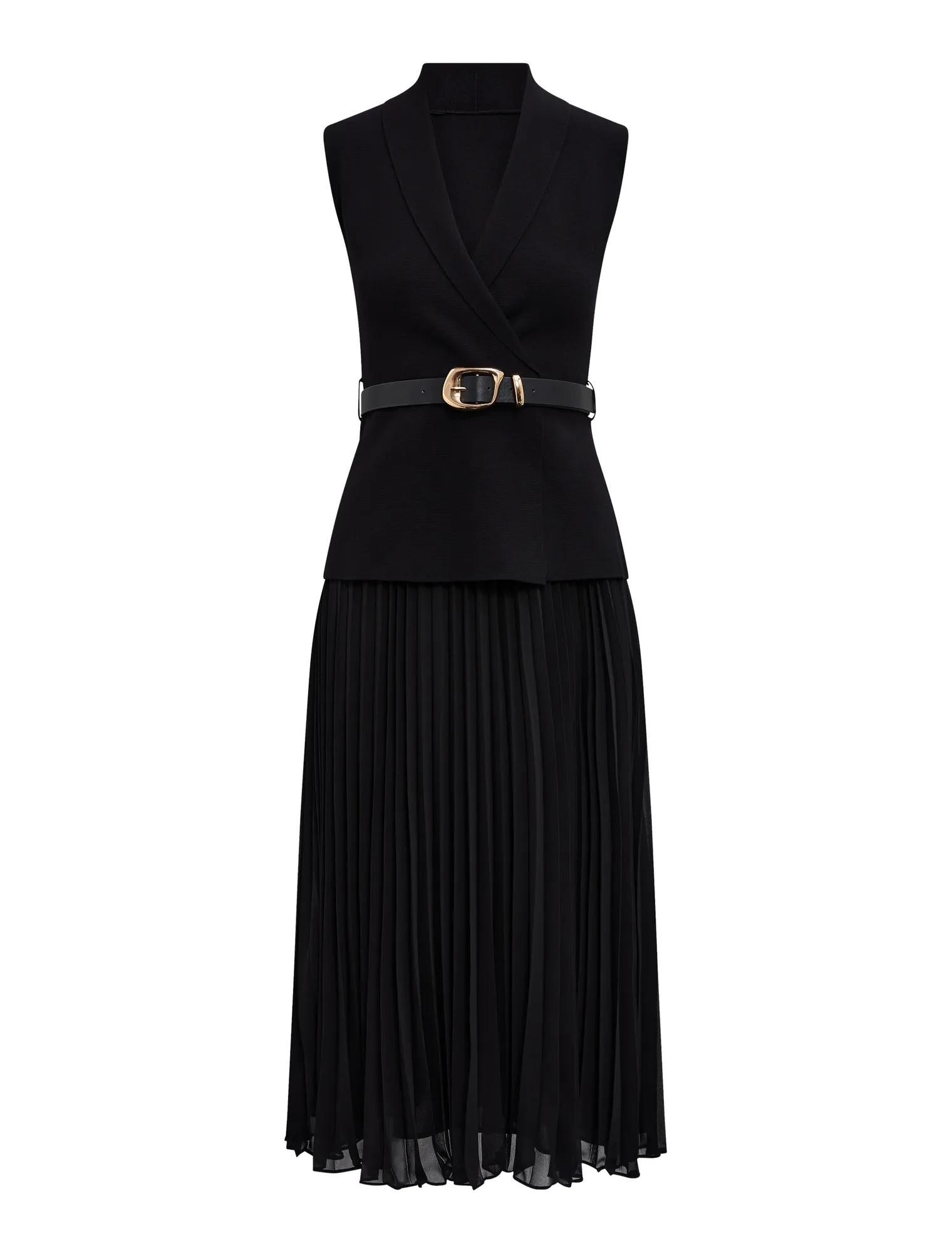Bianca Petite Woven Mix Knit Dress Black_mannequin