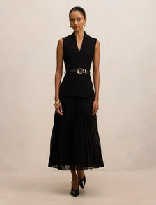 Bianca Petite Woven Mix Knit Dress Black