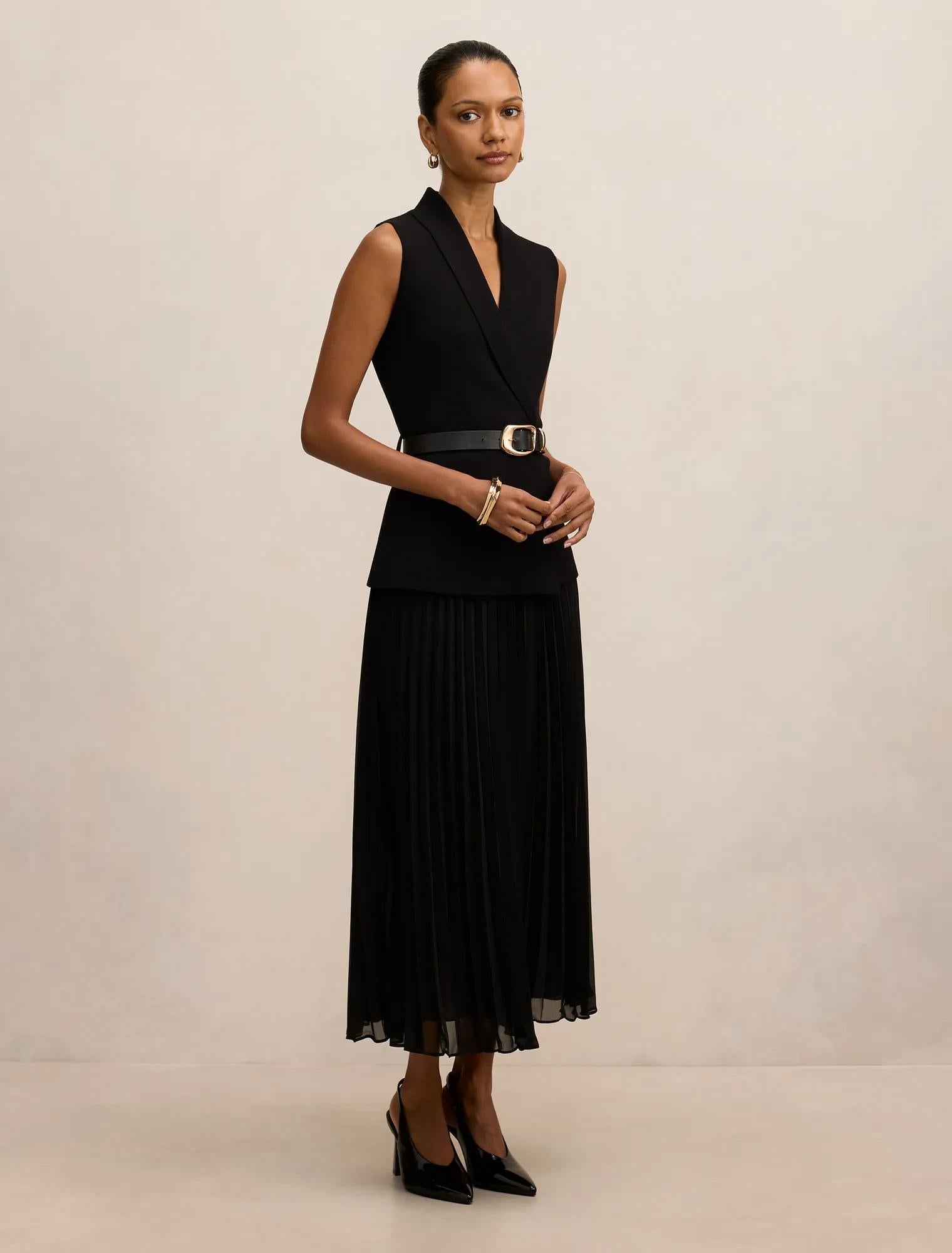 Bianca Petite Woven Mix Knit Dress Black
