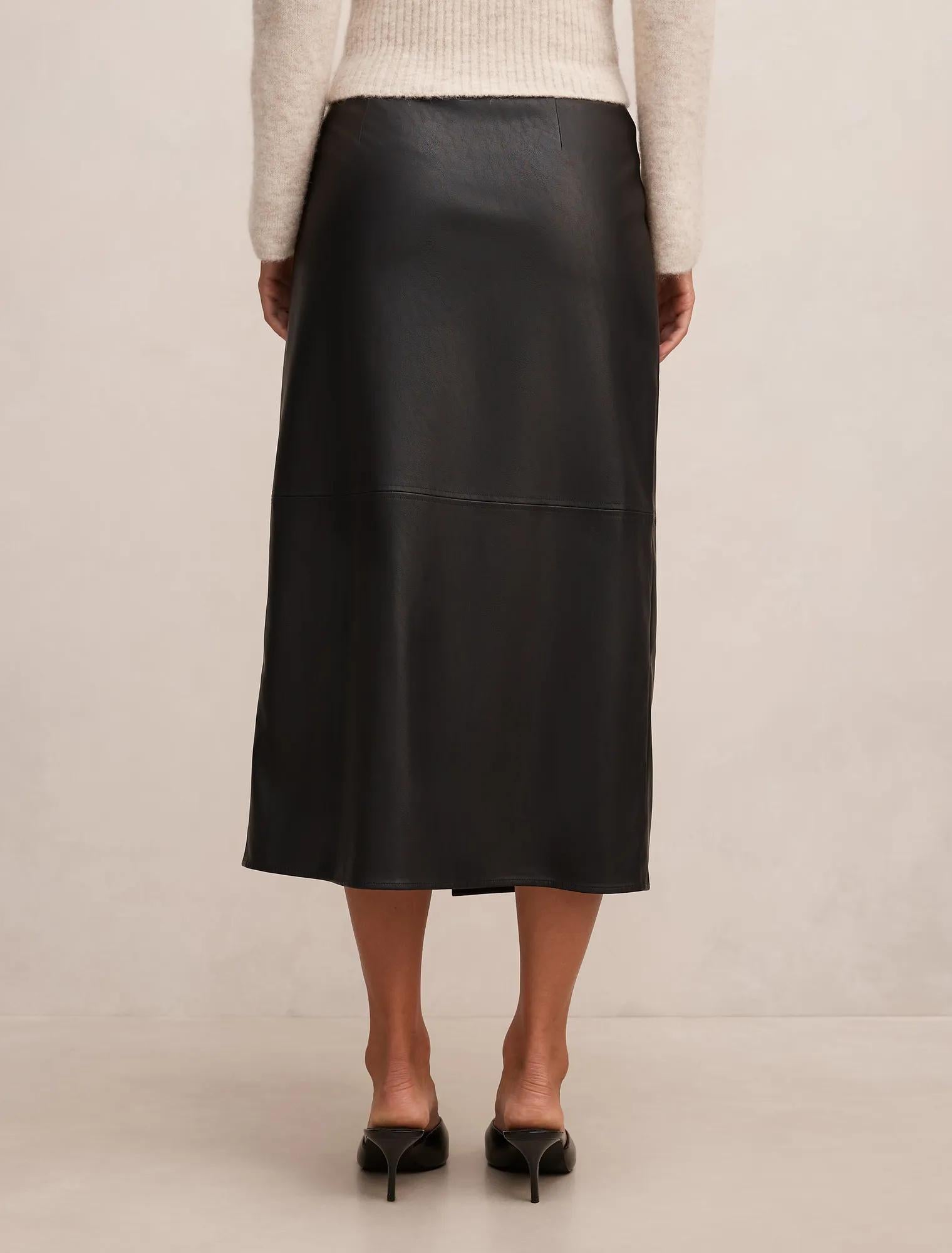 Steph Vegan Leather Wrap Skirt Black