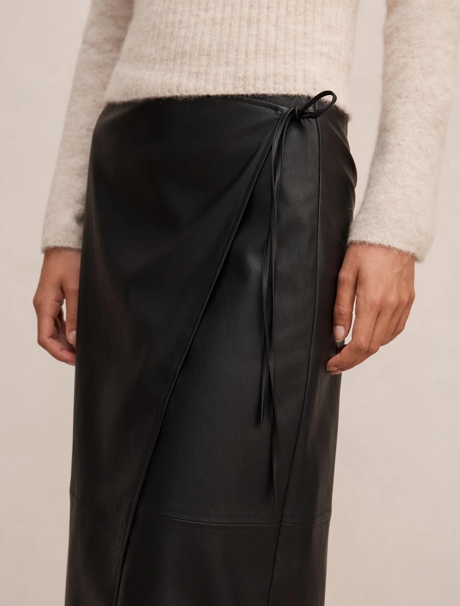 Steph Vegan Leather Wrap Skirt Black