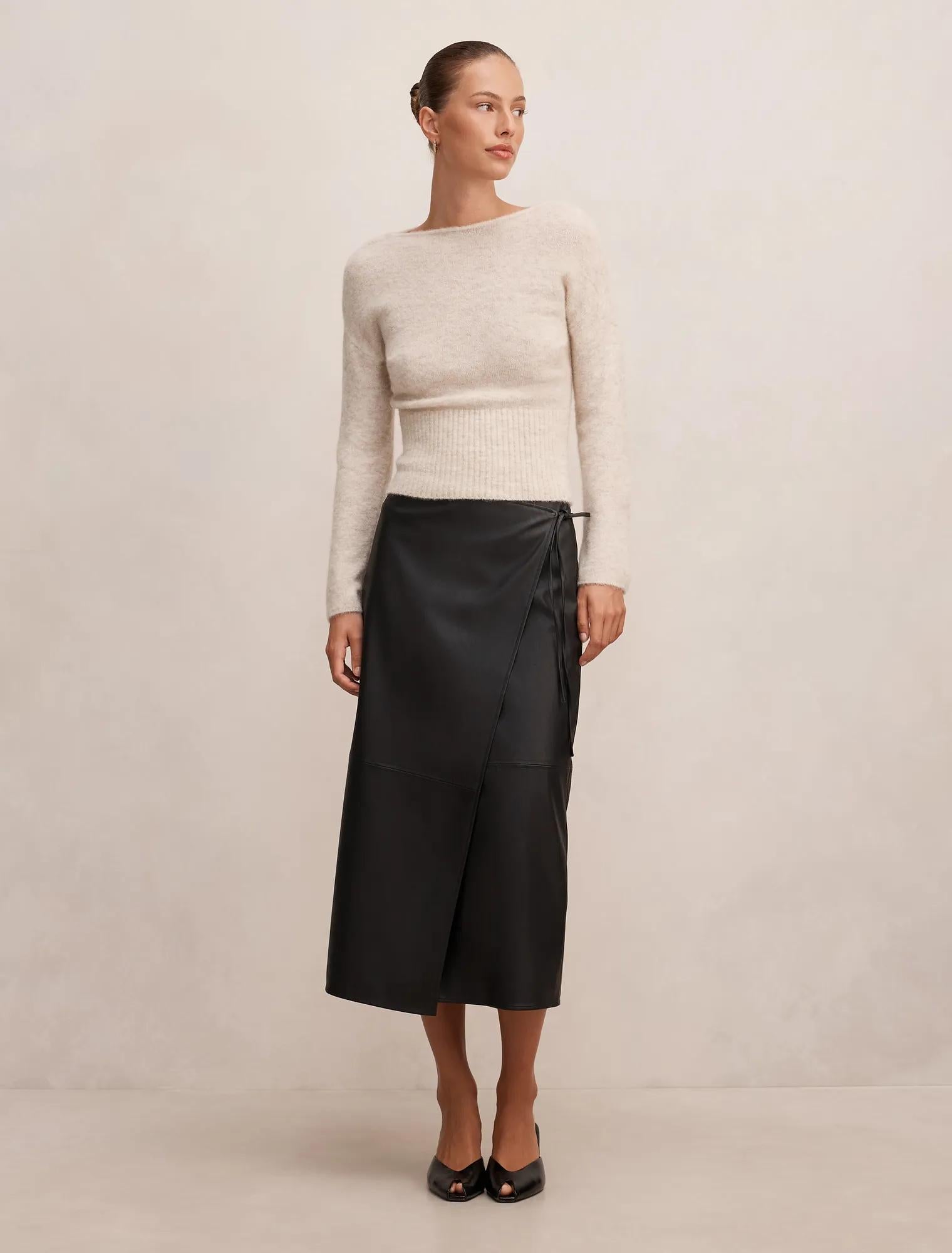 Steph Vegan Leather Wrap Skirt Black