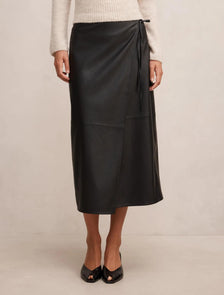 Steph Vegan Leather Wrap Skirt Black