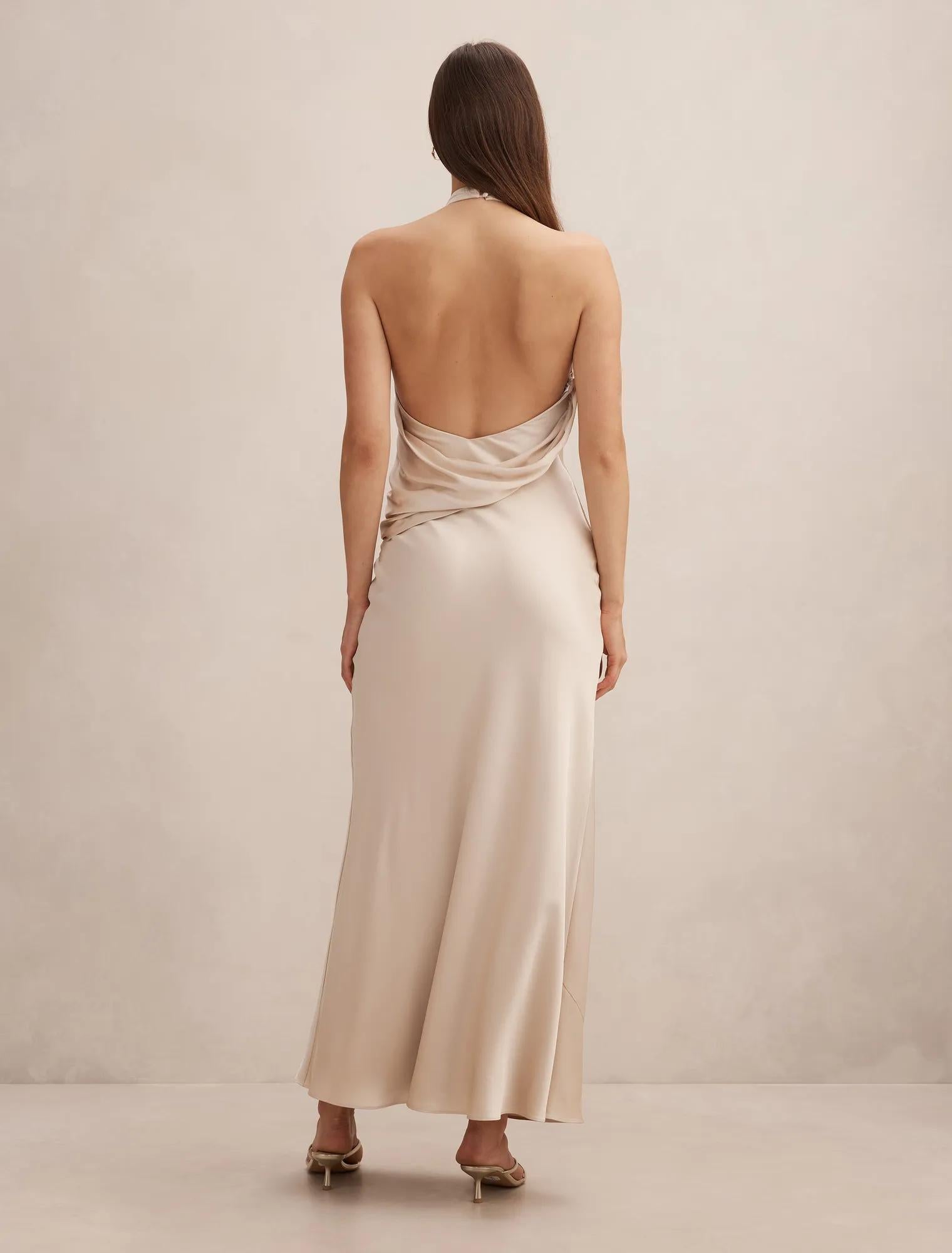 Diane Halter Drape Maxi Dress Champagne