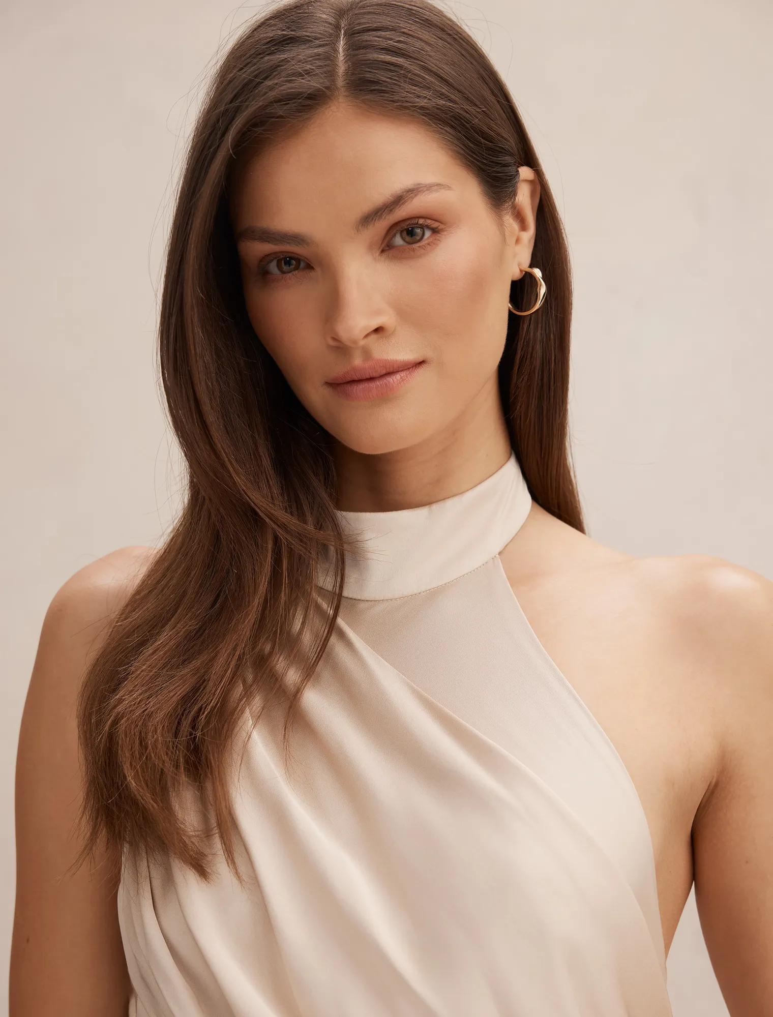 Diane Halter Drape Maxi Dress Champagne