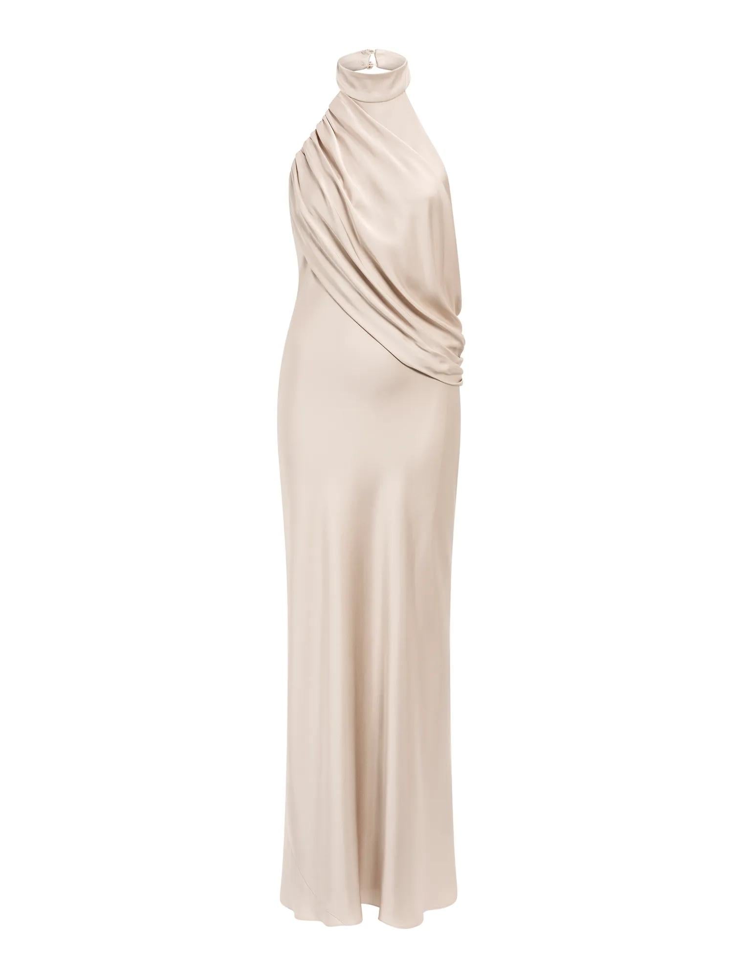 Diane Halter Drape Maxi Dress Champagne_mannequin