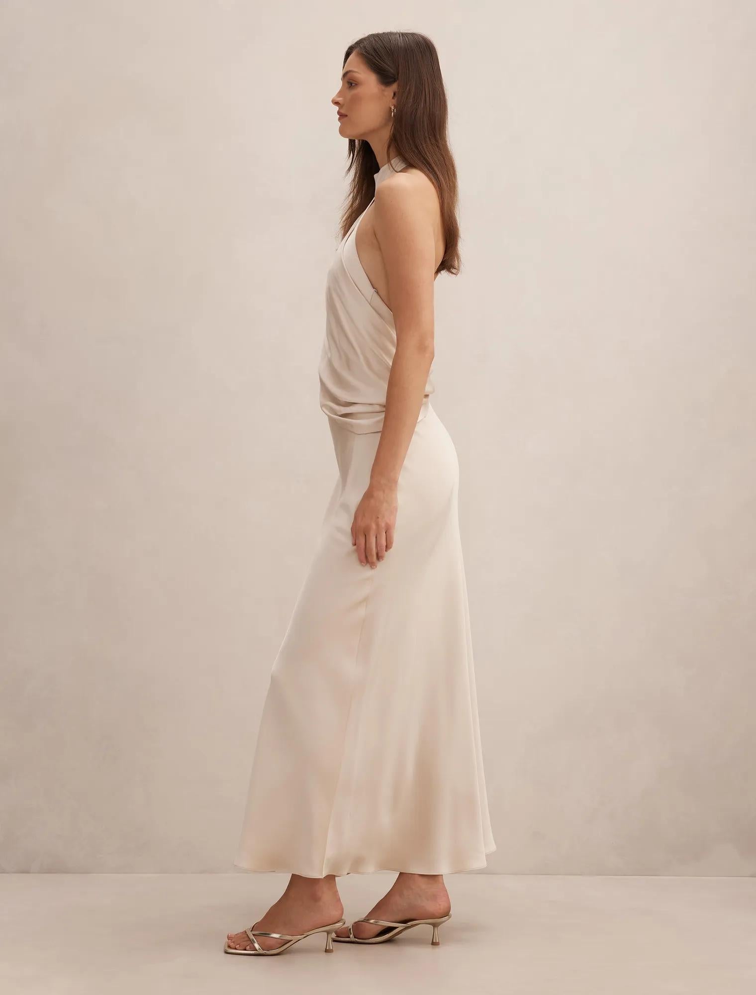 Diane Halter Drape Maxi Dress Champagne