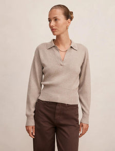 Maddie Cinched Waist Knit Polo Top Neutral