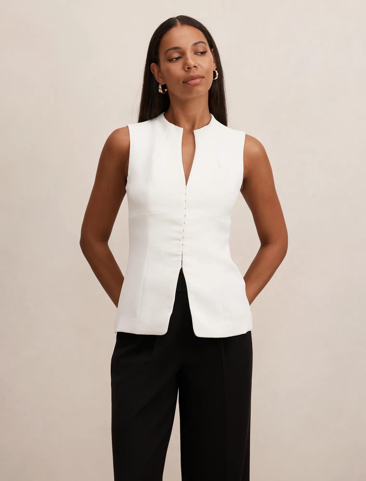 Gabi Tailored Top Porcelain