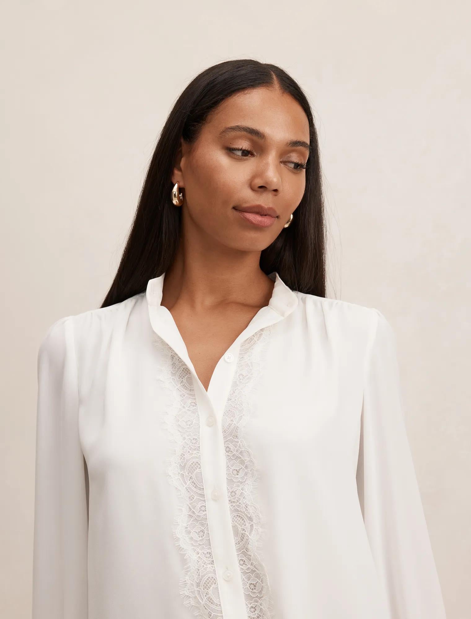 Poppy Lace Trim Blouse Porcelain