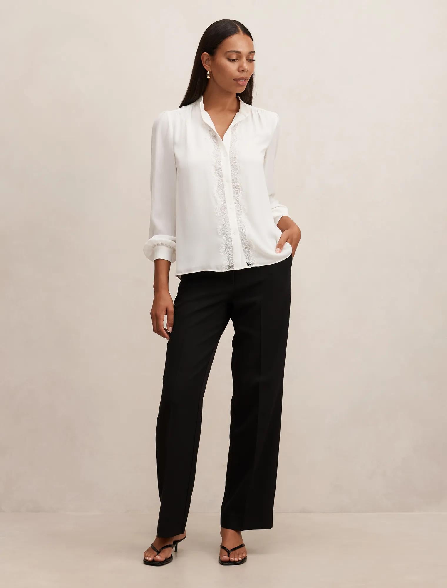 Poppy Lace Trim Blouse Porcelain