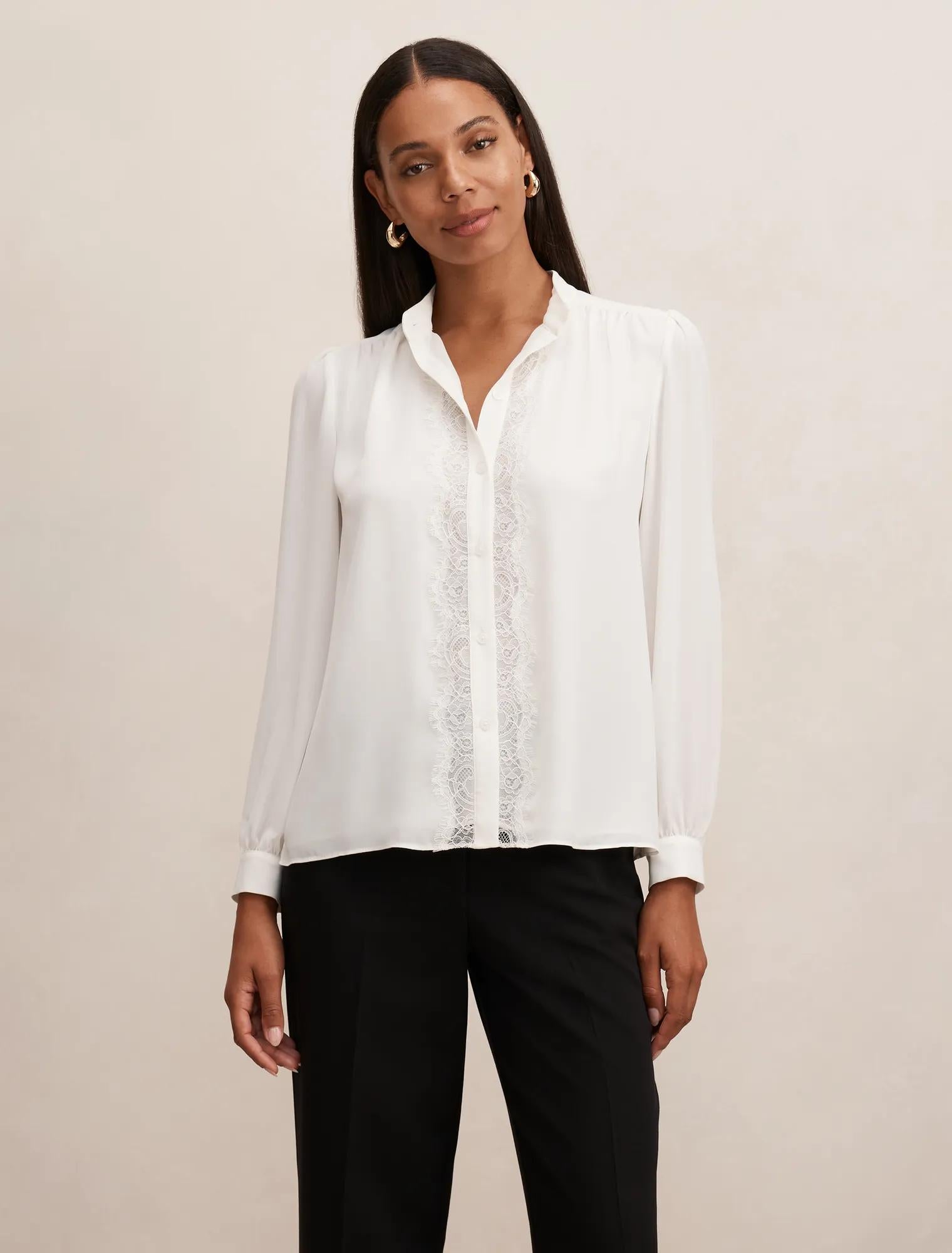 Poppy Lace Trim Blouse Porcelain