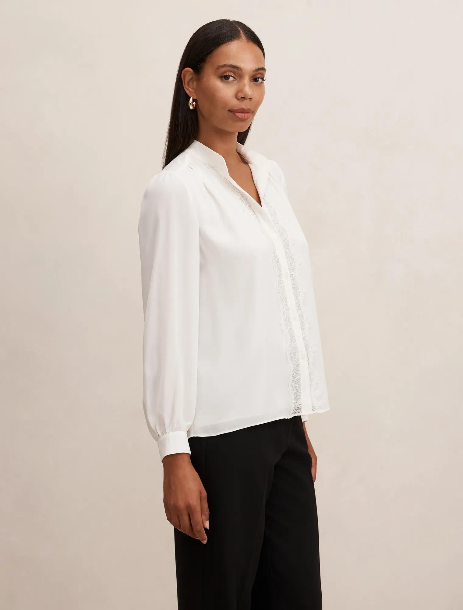 Poppy Lace Trim Blouse Porcelain