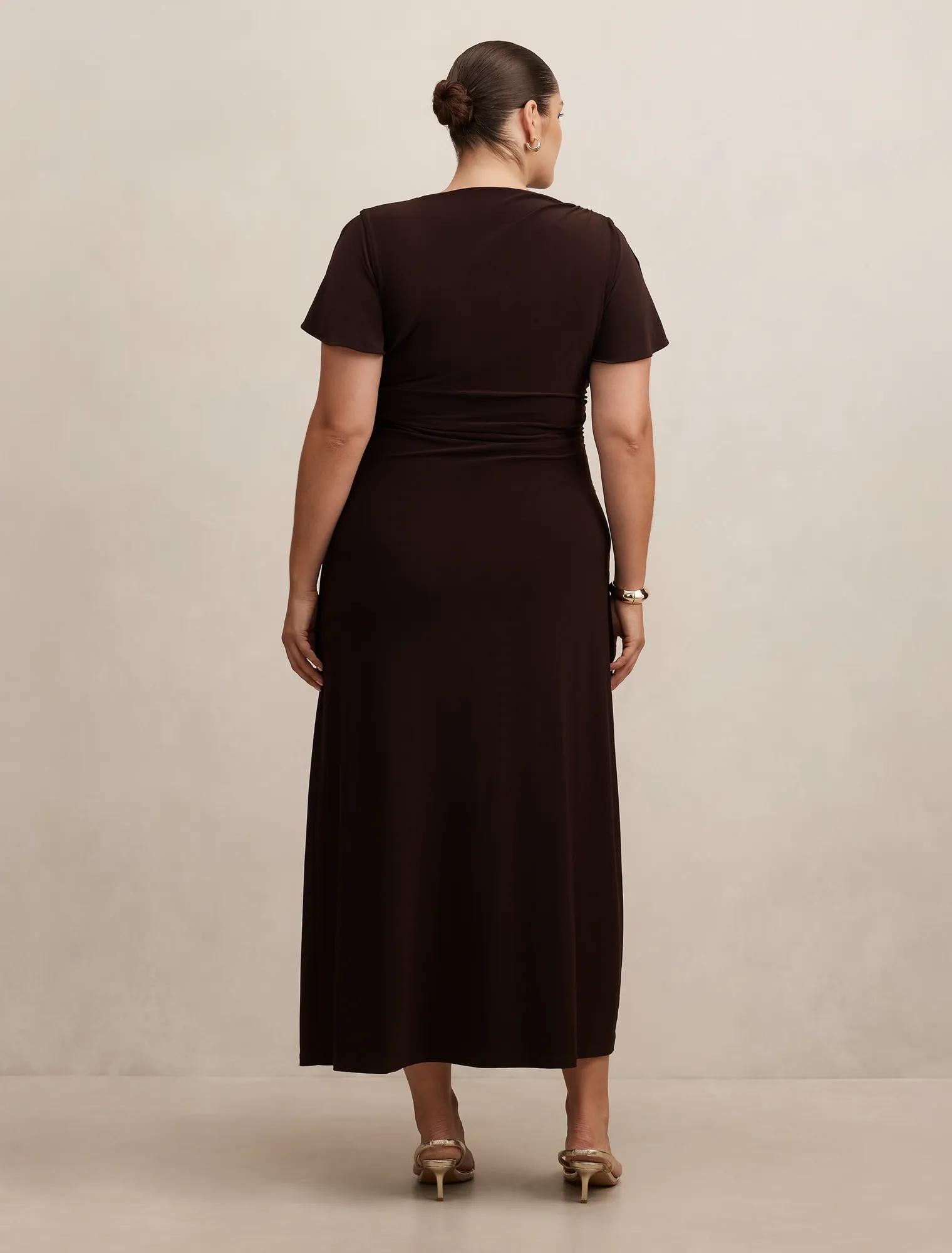 Fiora Curve Short Sleeve Hardware Midi Dark Chocolate