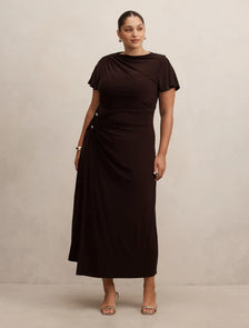 Fiora Curve Short Sleeve Hardware Midi Dark Chocolate