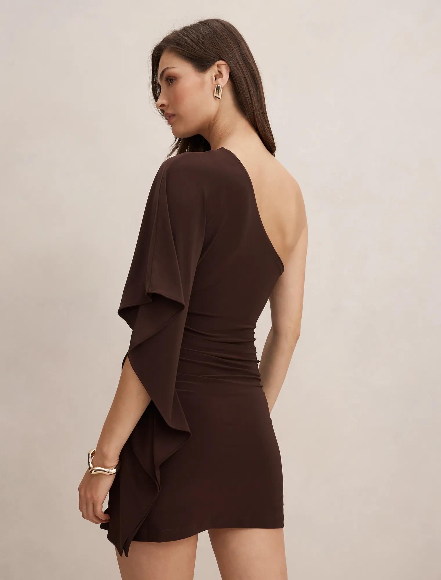 Adriana One Shoulder Mini Dress Bitter Chocolate