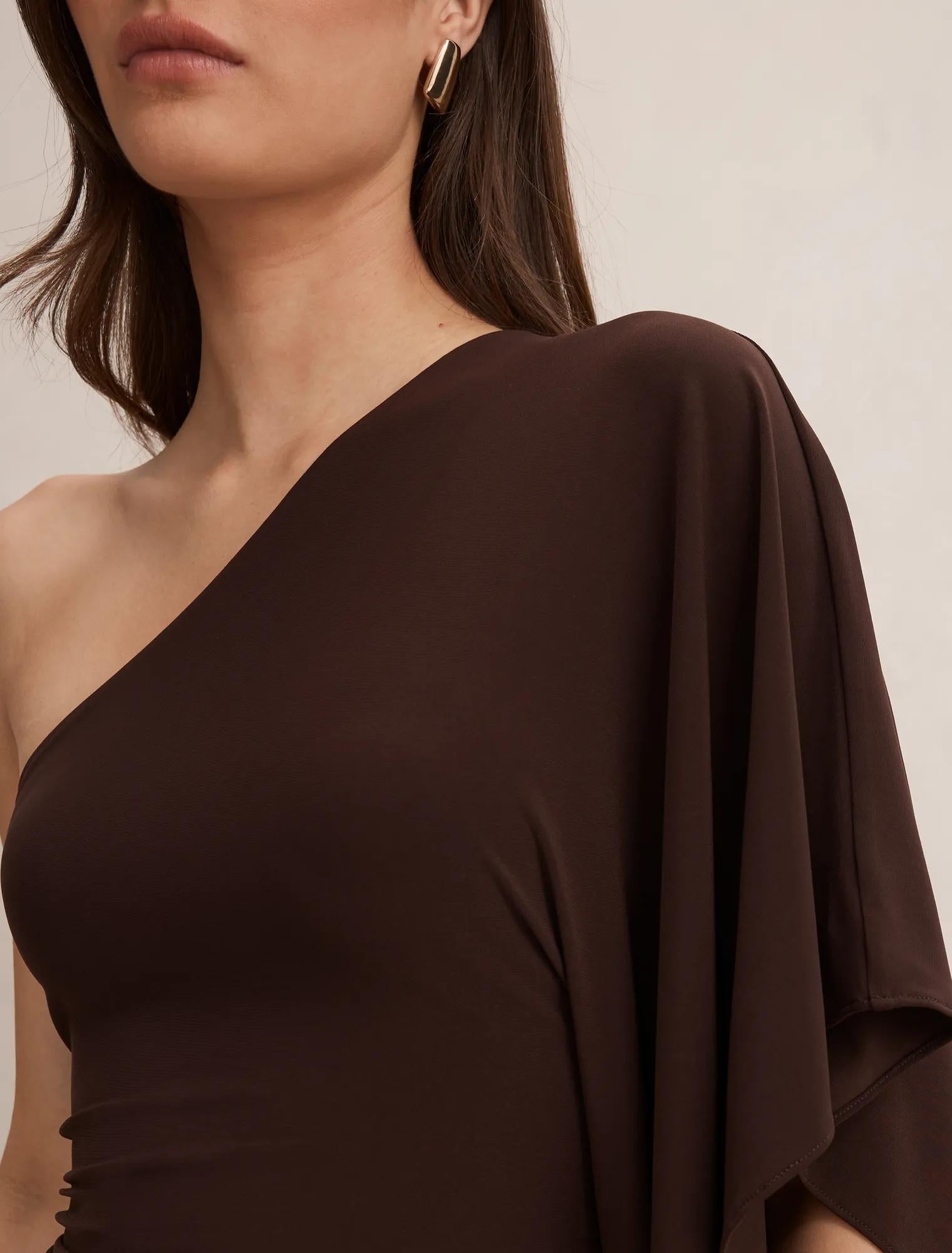 Adriana One Shoulder Mini Dress Bitter Chocolate