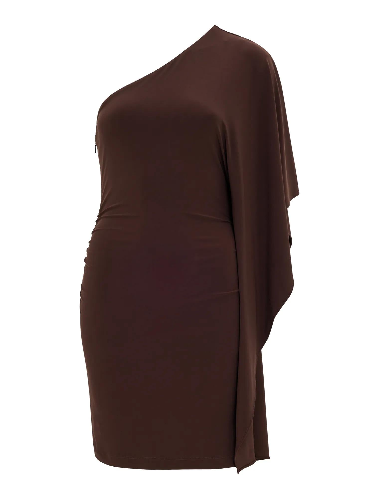 Adriana One Shoulder Mini Dress Bitter Chocolate_mannequin