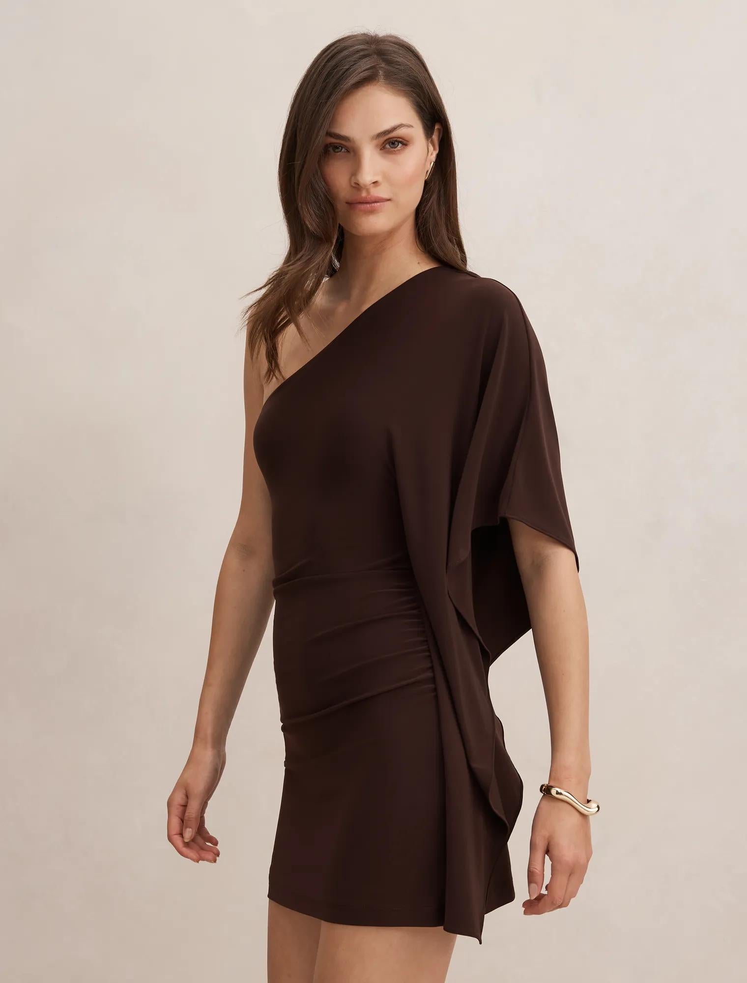 Adriana One Shoulder Mini Dress Bitter Chocolate