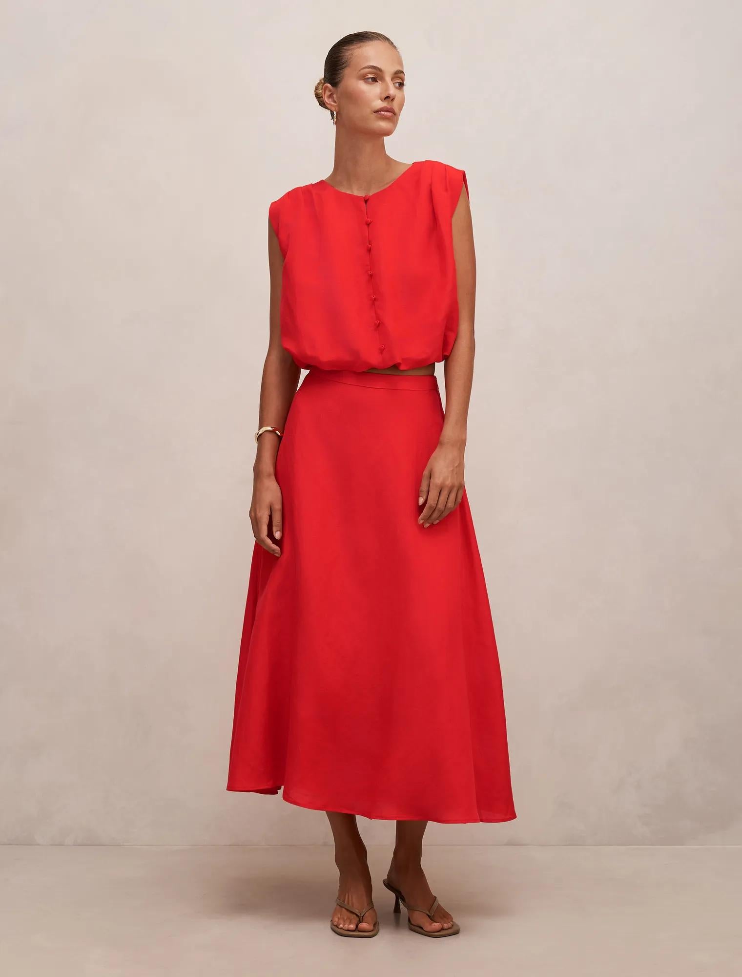 Neve Circle Skirt Cherry Tomato Co-ord