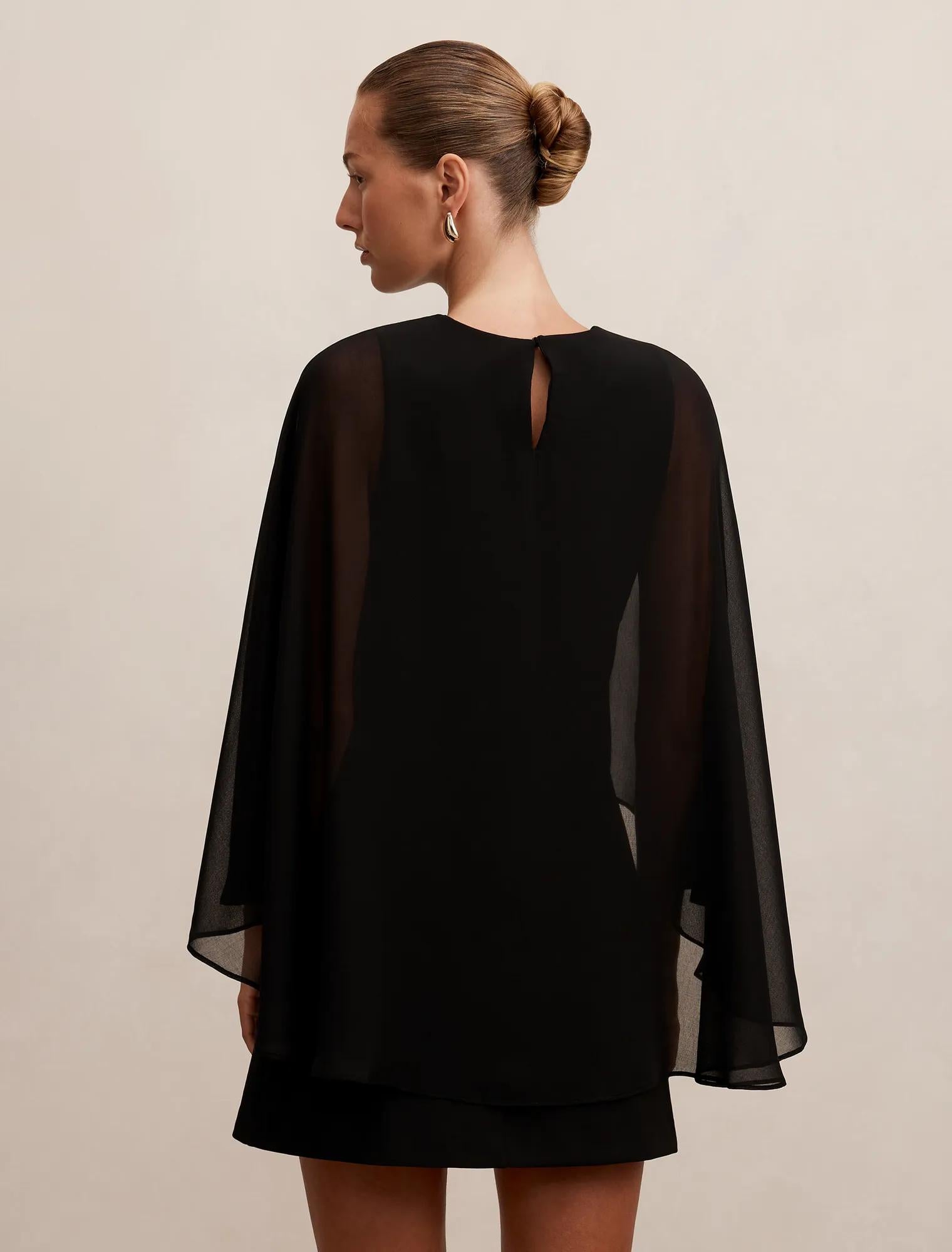 Irena Sheer Cape Mini Dress Black