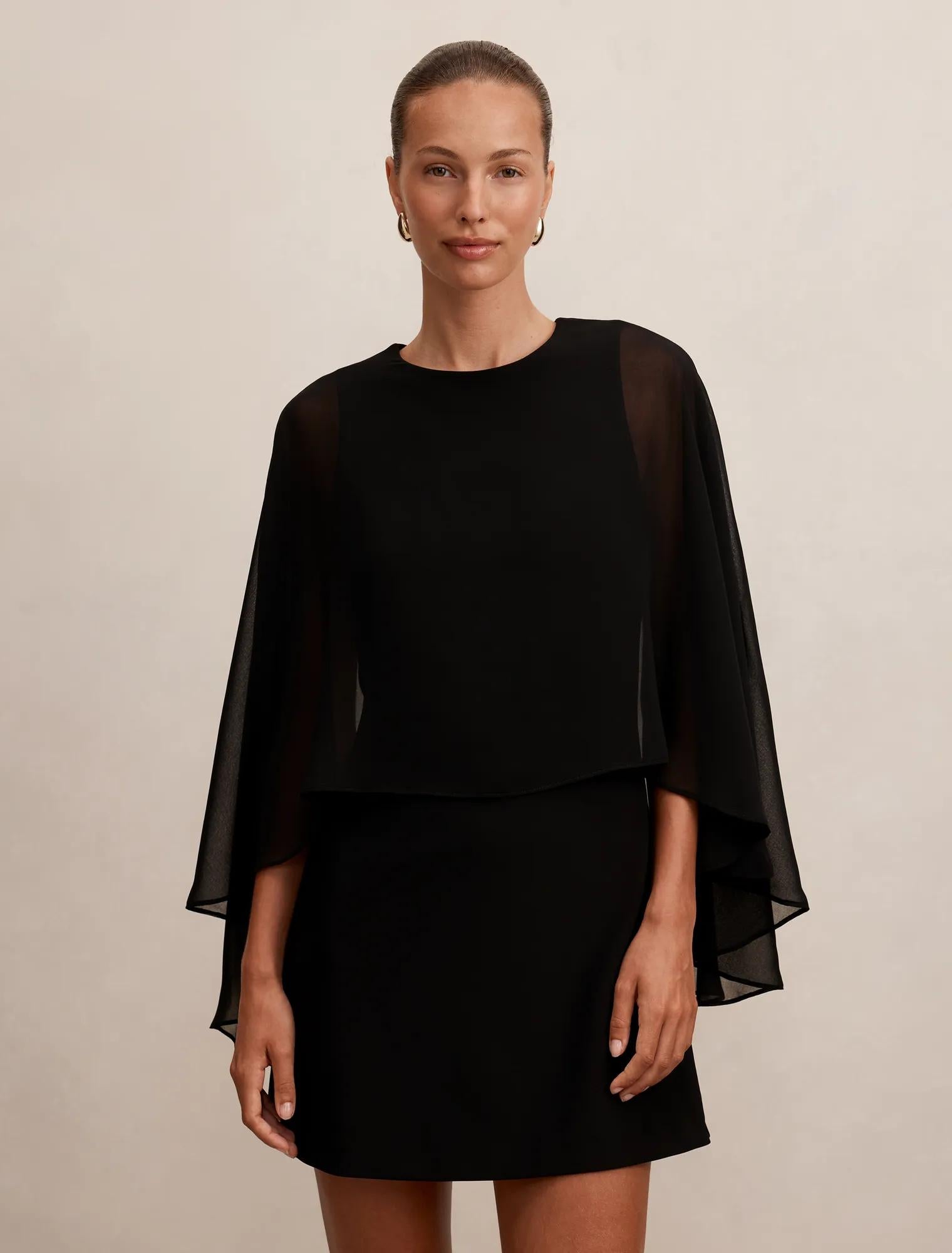 Irena Sheer Cape Mini Dress Black