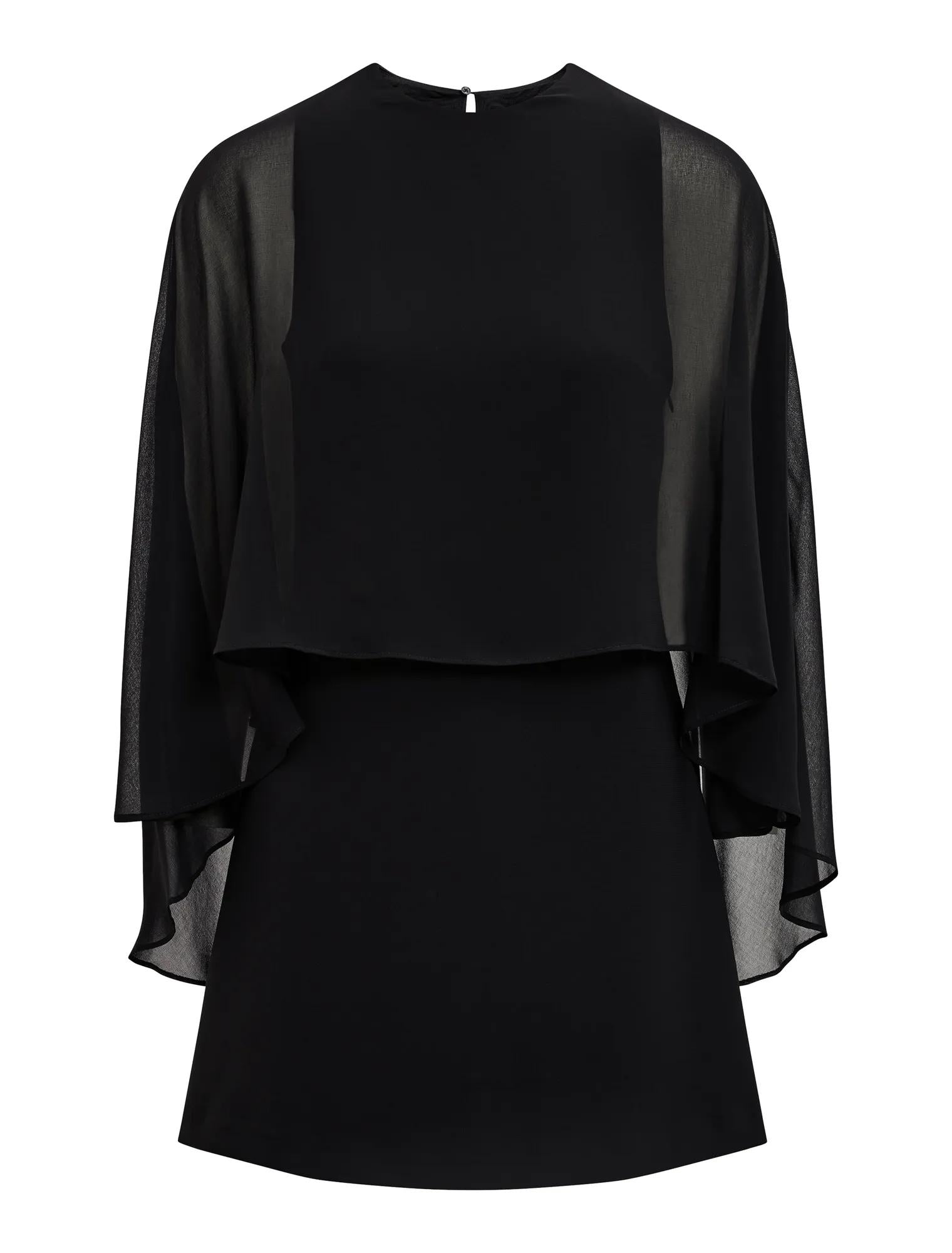 Irena Sheer Cape Mini Dress Black_mannequin
