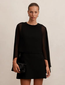 Irena Sheer Cape Mini Dress Black