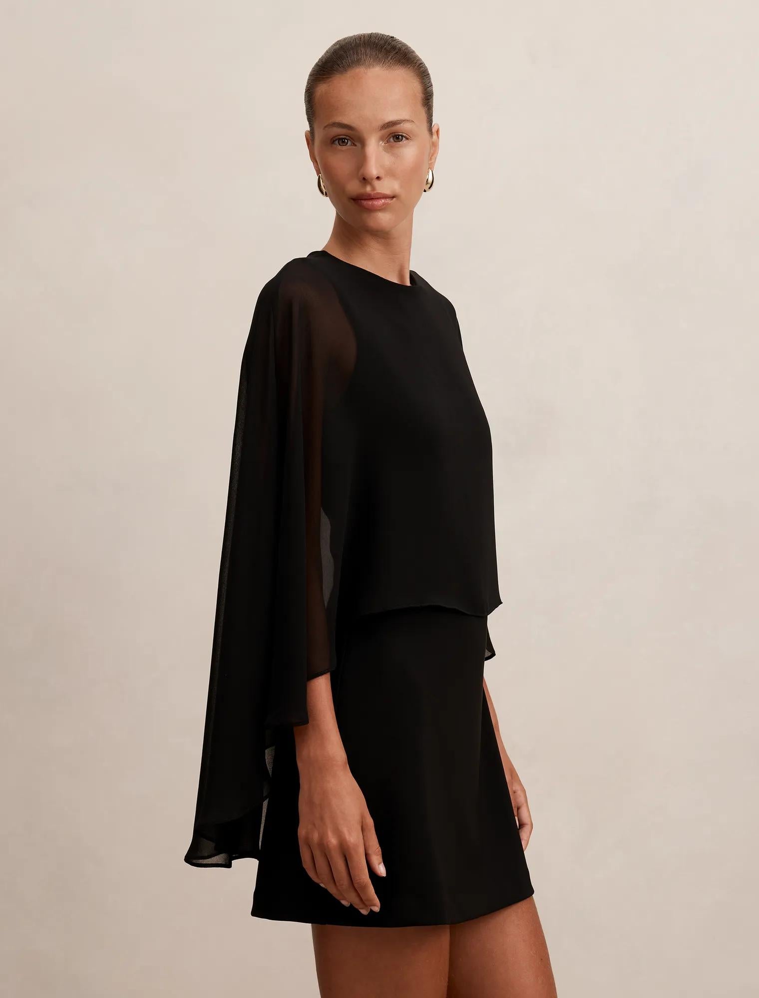 Irena Sheer Cape Mini Dress Black