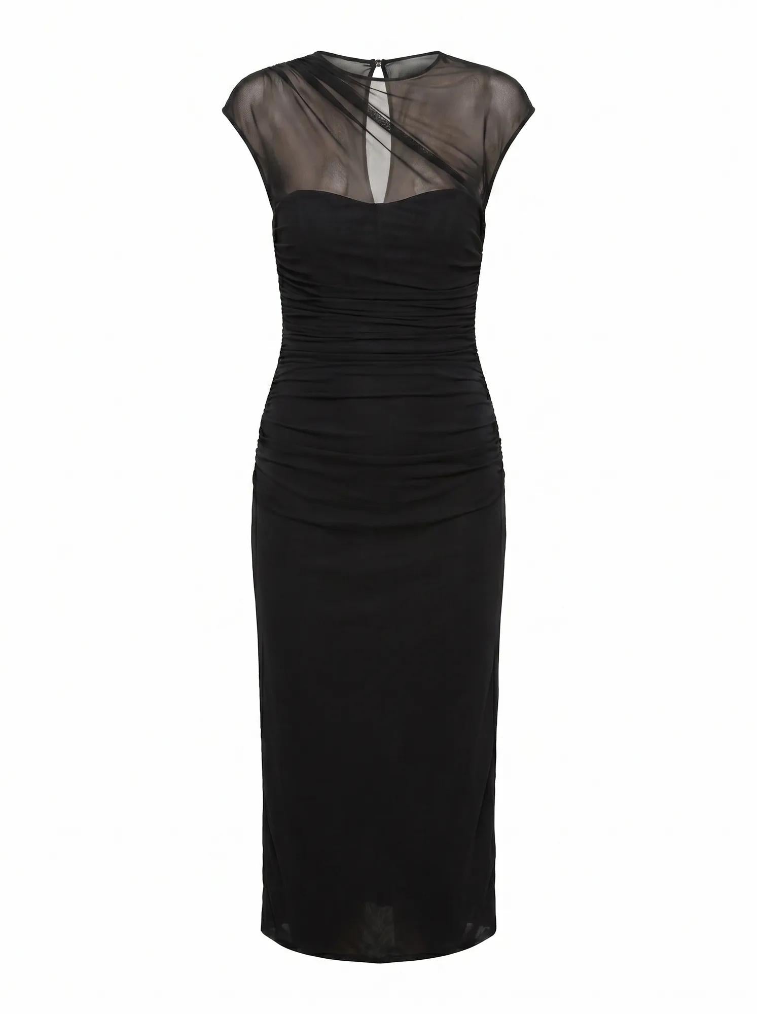 Eadie Sheer Cap Sleeve Midi Dress Black_mannequin
