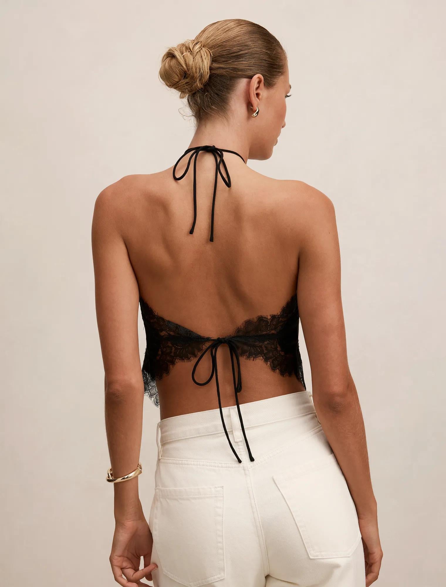 Jovie Halter Lace Top Black