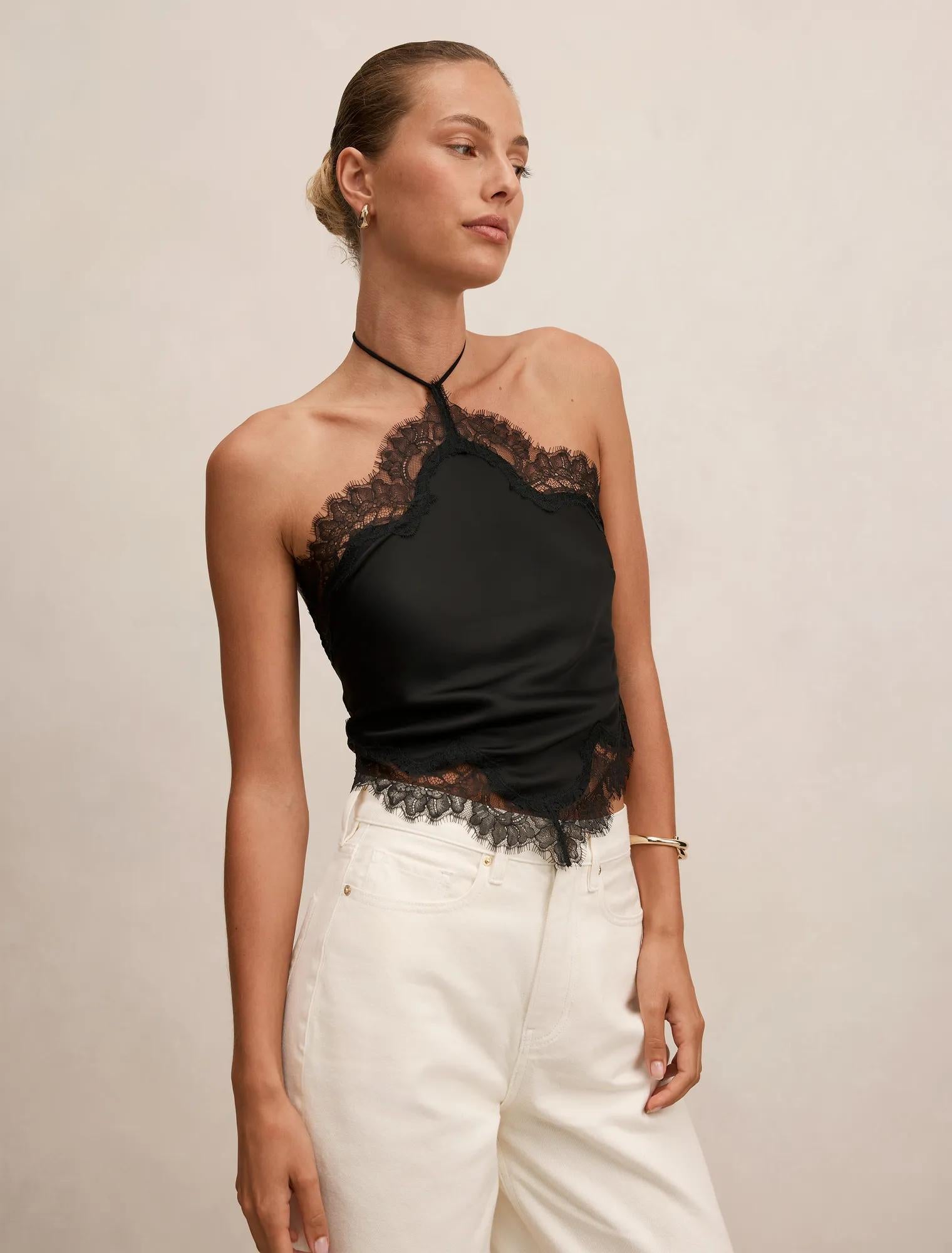 Jovie Halter Lace Top Black