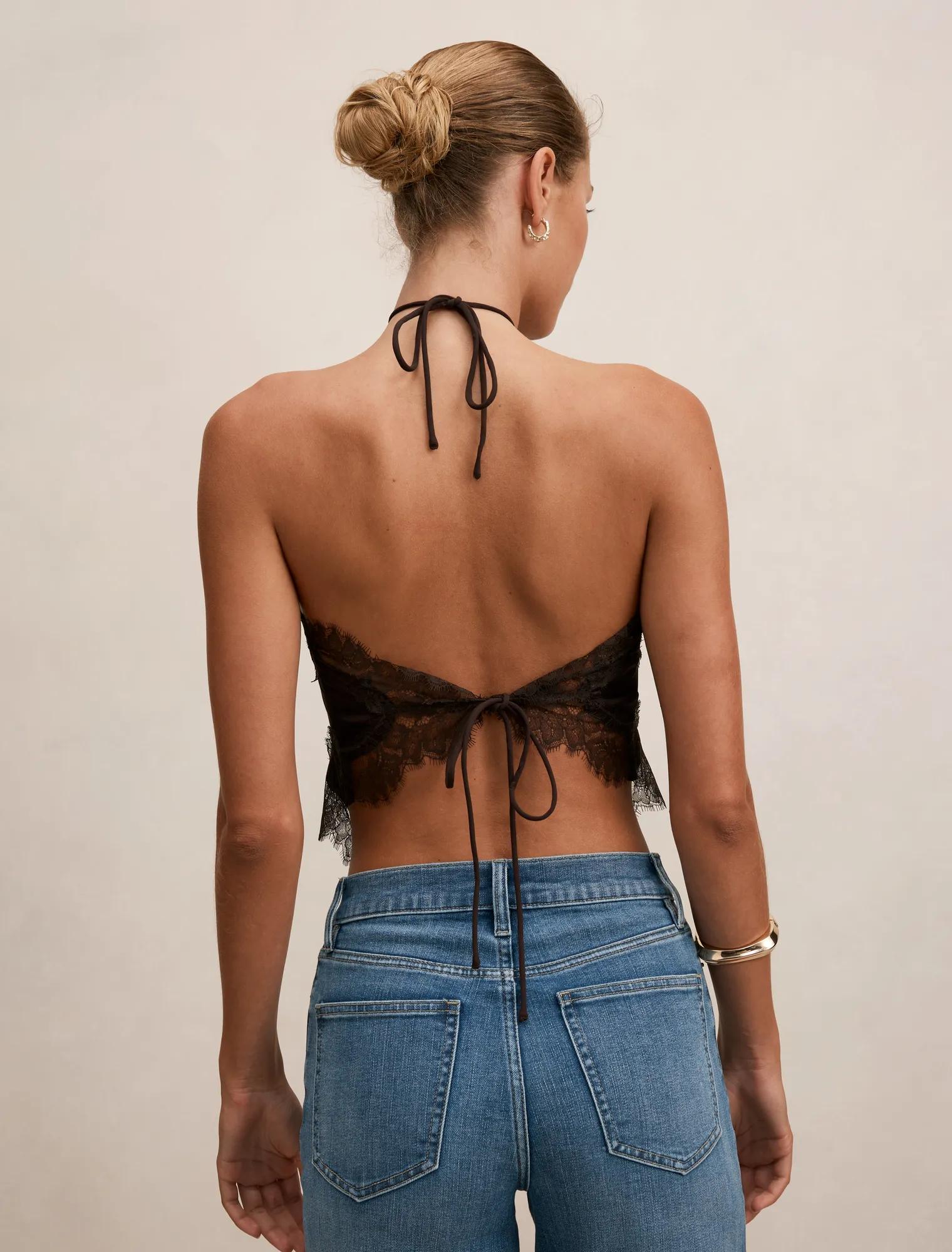 Jovie Halter Lace Top Deep Chocolate