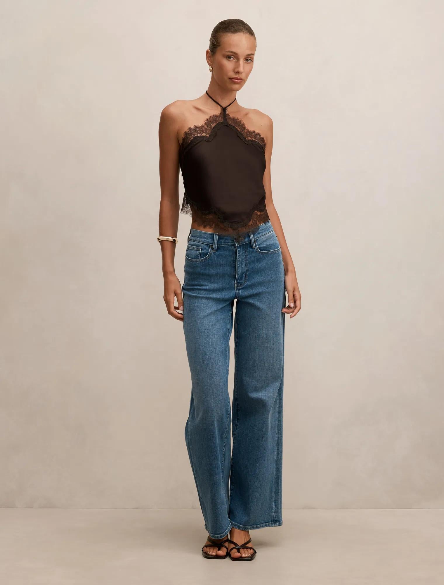 Jovie Halter Lace Top Deep Chocolate