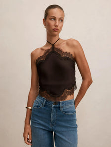 Jovie Halter Lace Top Deep Chocolate