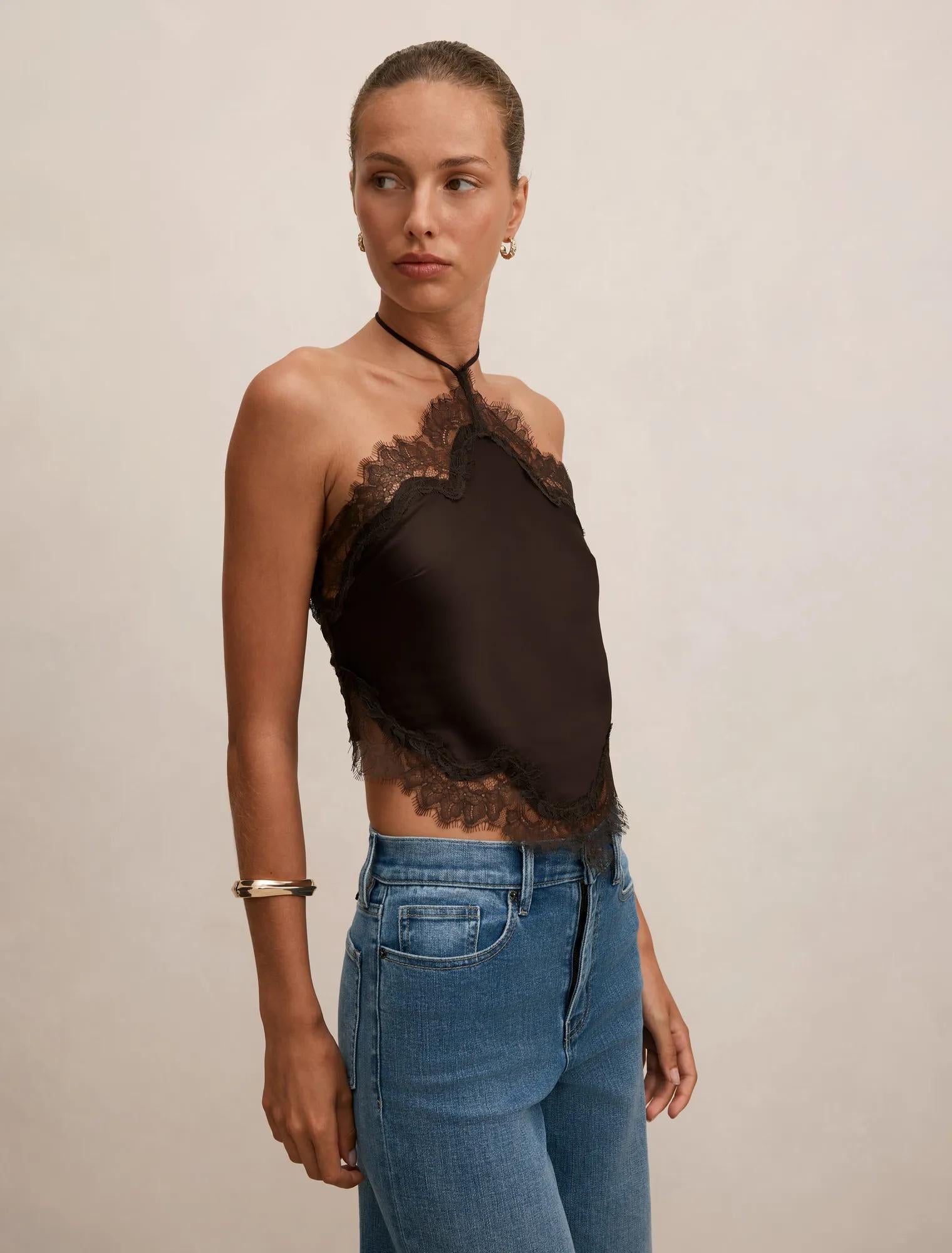 Jovie Halter Lace Top Deep Chocolate