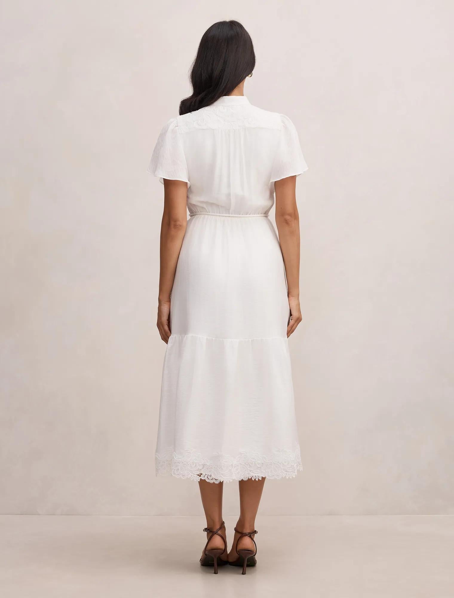 Harriet Lace Detail Midi Dress Porcelain