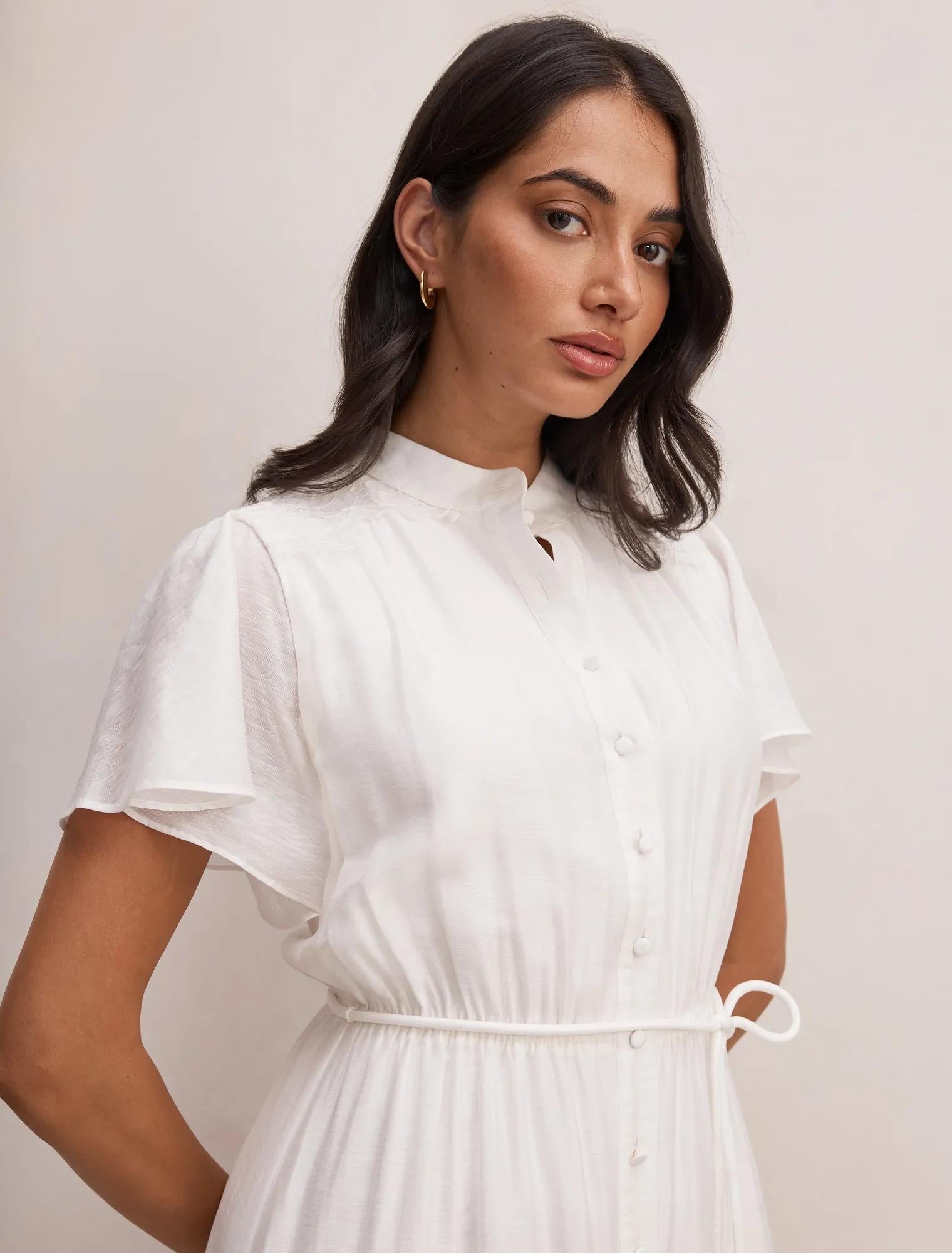 Harriet Lace Detail Midi Dress Porcelain