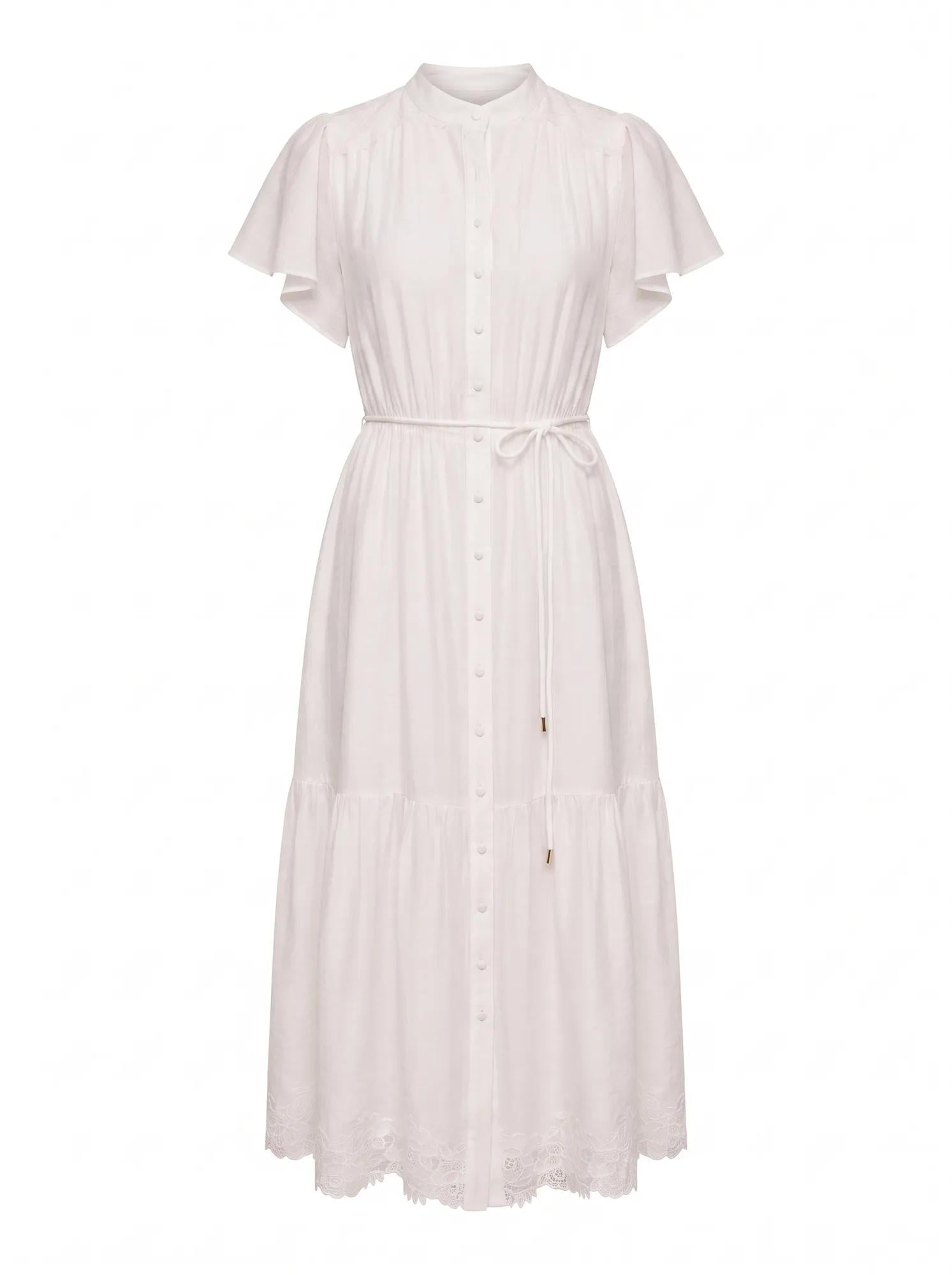 Harriet Lace Detail Midi Dress Porcelain