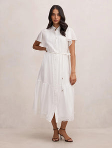 Harriet Lace Detail Midi Dress Porcelain