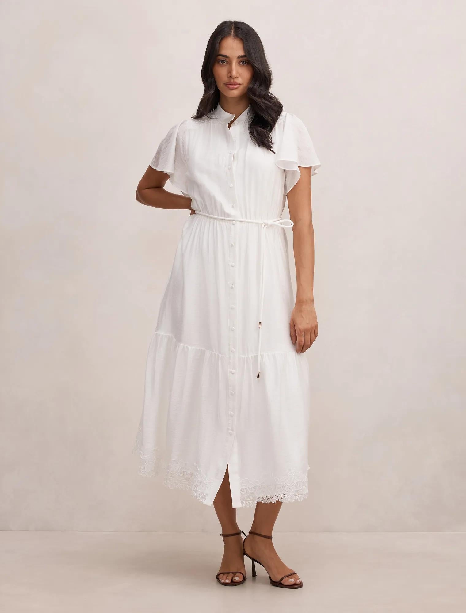 Harriet Lace Detail Midi Dress Porcelain