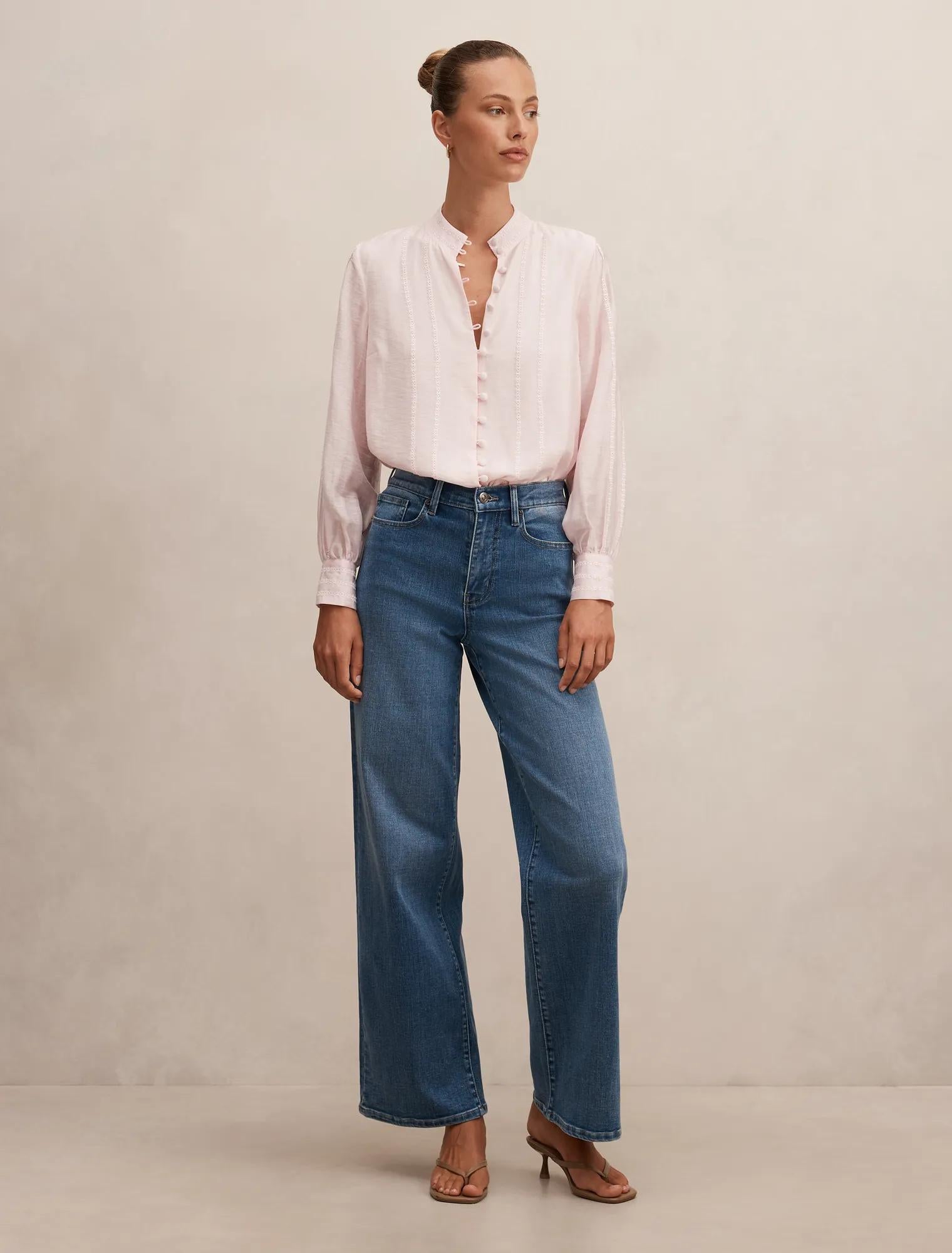 Astra Lace Trim Blouse Barely Pink