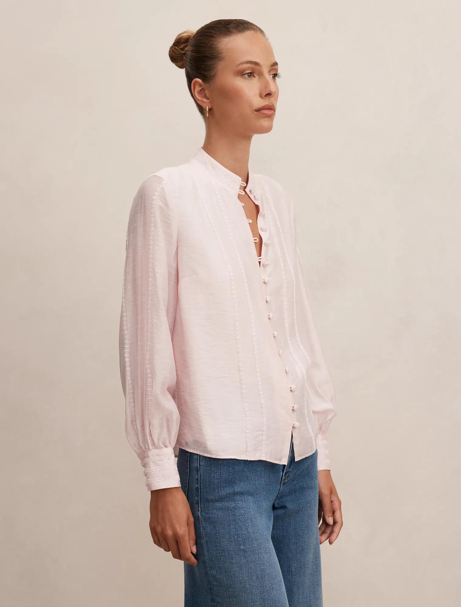 Astra Lace Trim Blouse Barely Pink