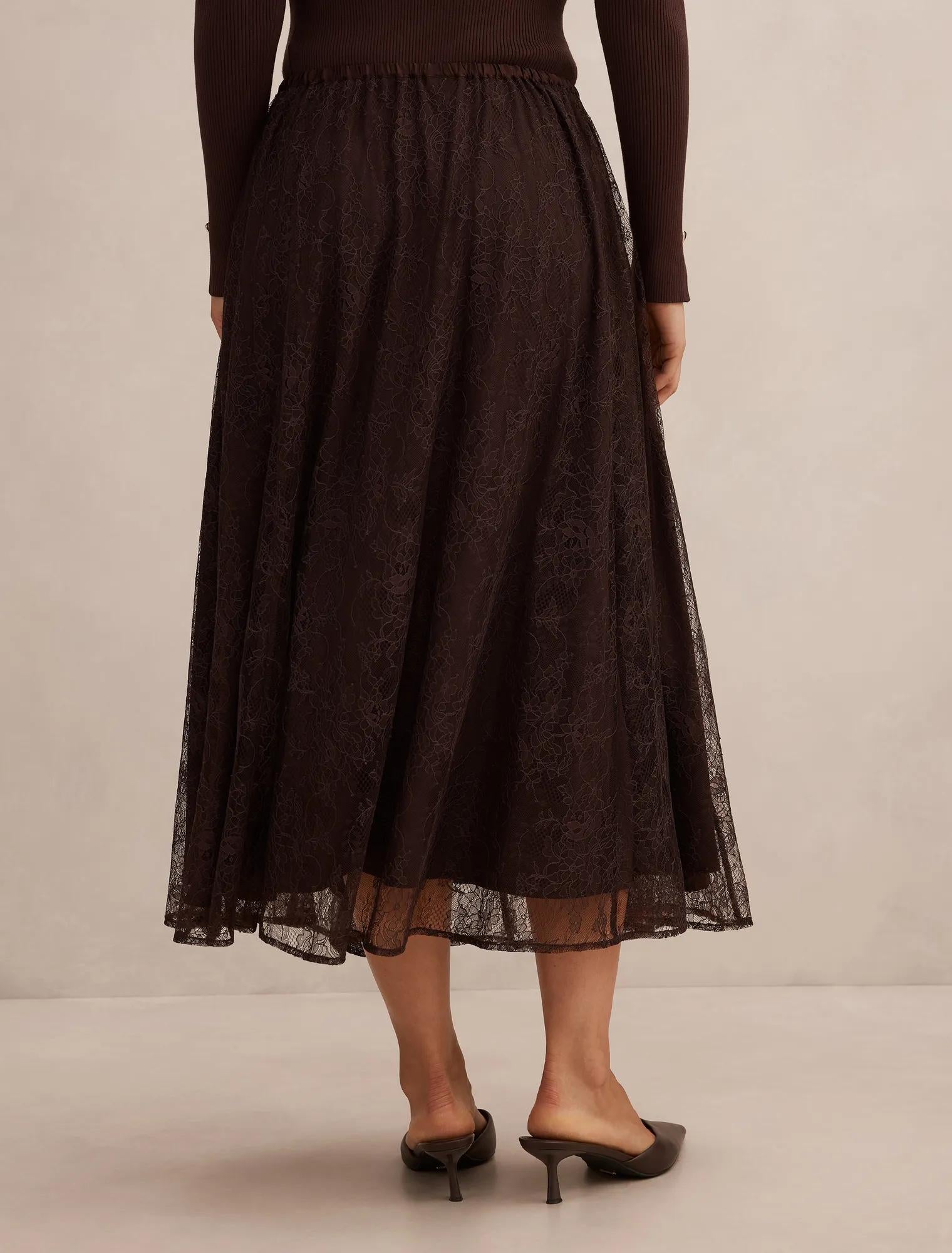 Heather Lace Midi Skirt Chocolate