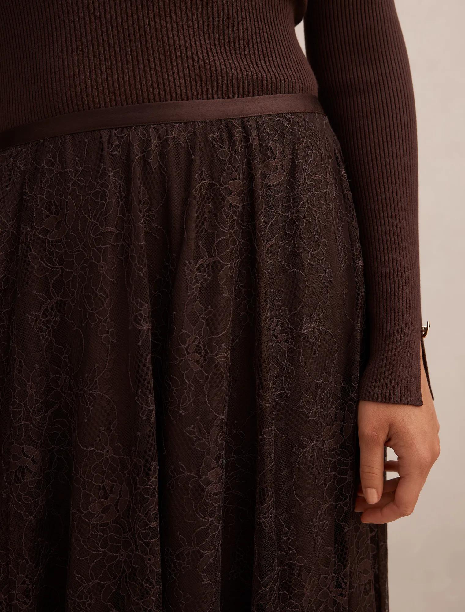 Heather Lace Midi Skirt Chocolate