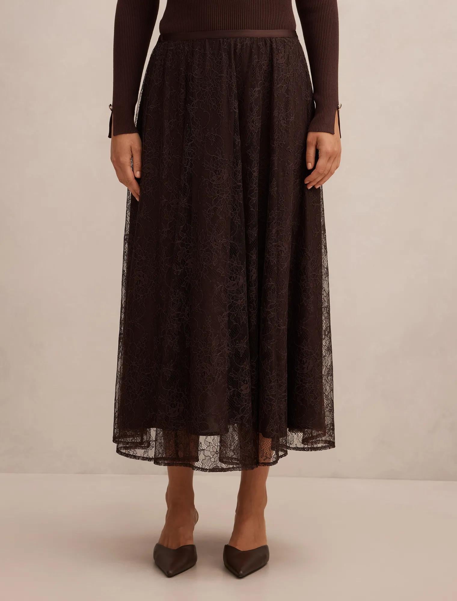 Heather Lace Midi Skirt Chocolate