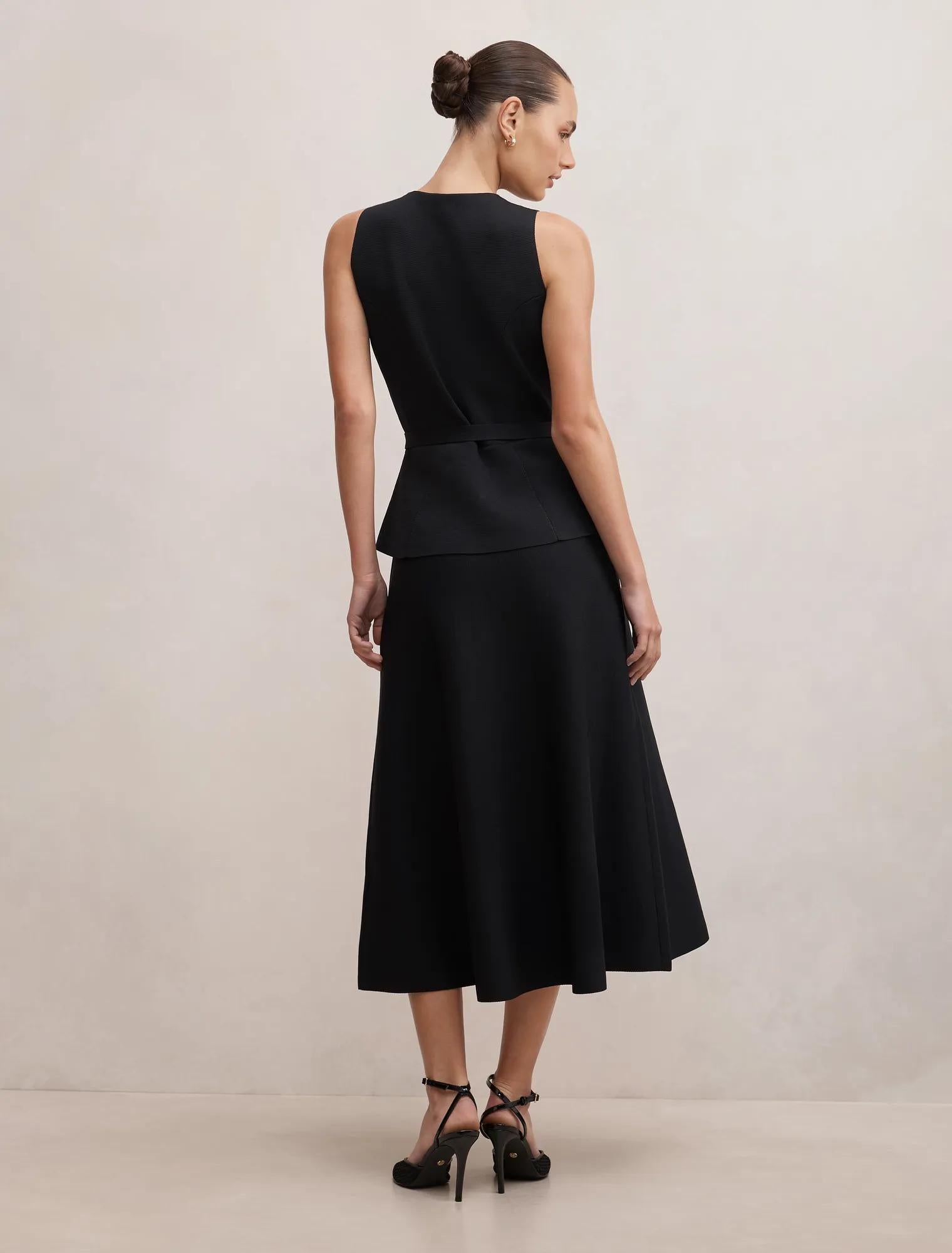 Amelia Layered A-Line Midi Dress Black