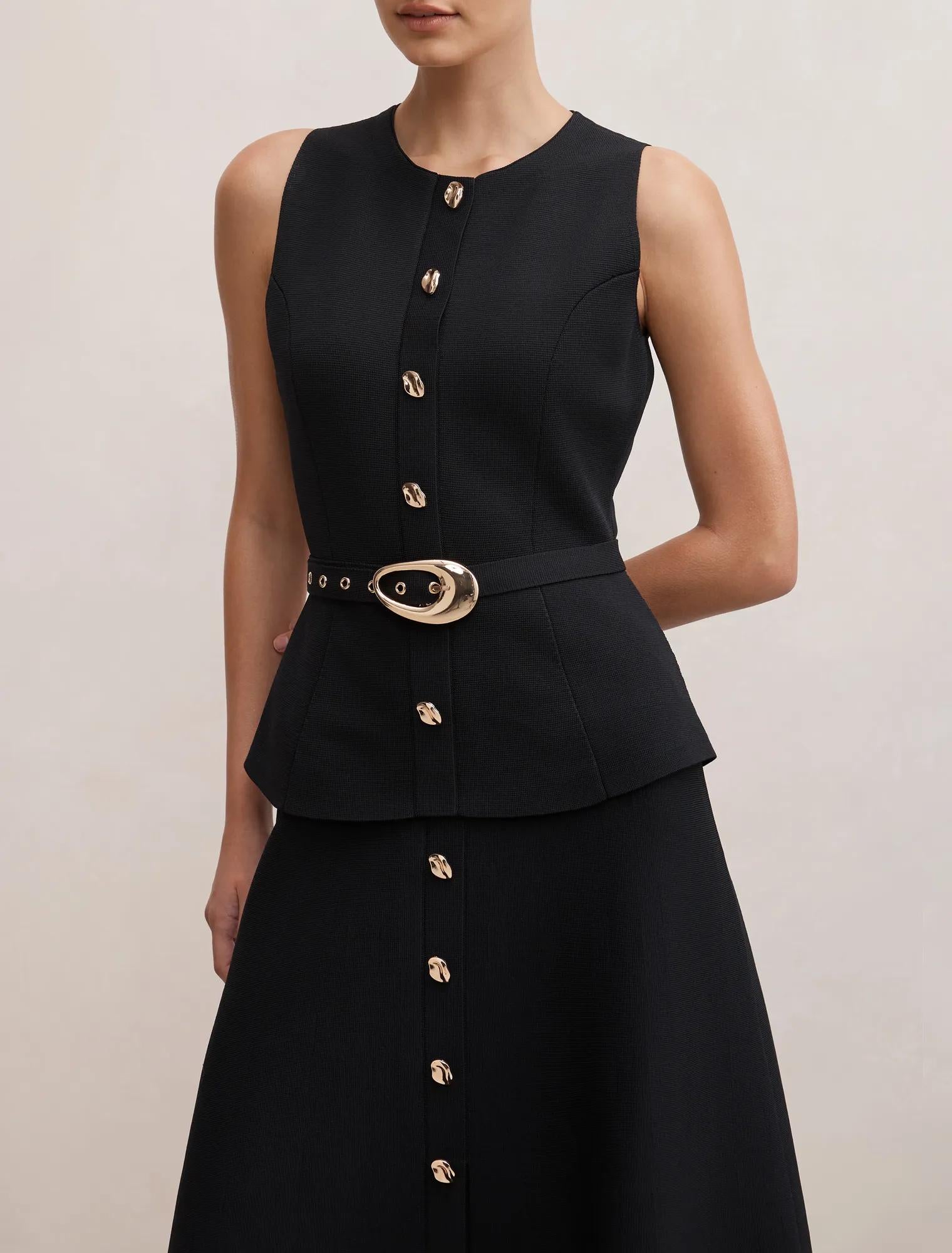 Amelia Layered A-Line Midi Dress Black