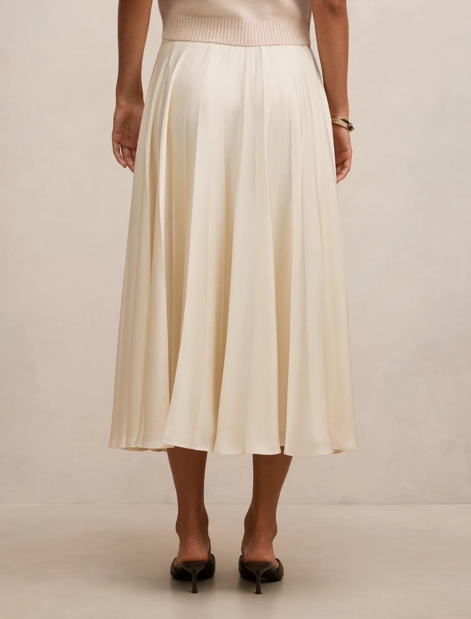 Danielle Pleated Midi Skirt Cream